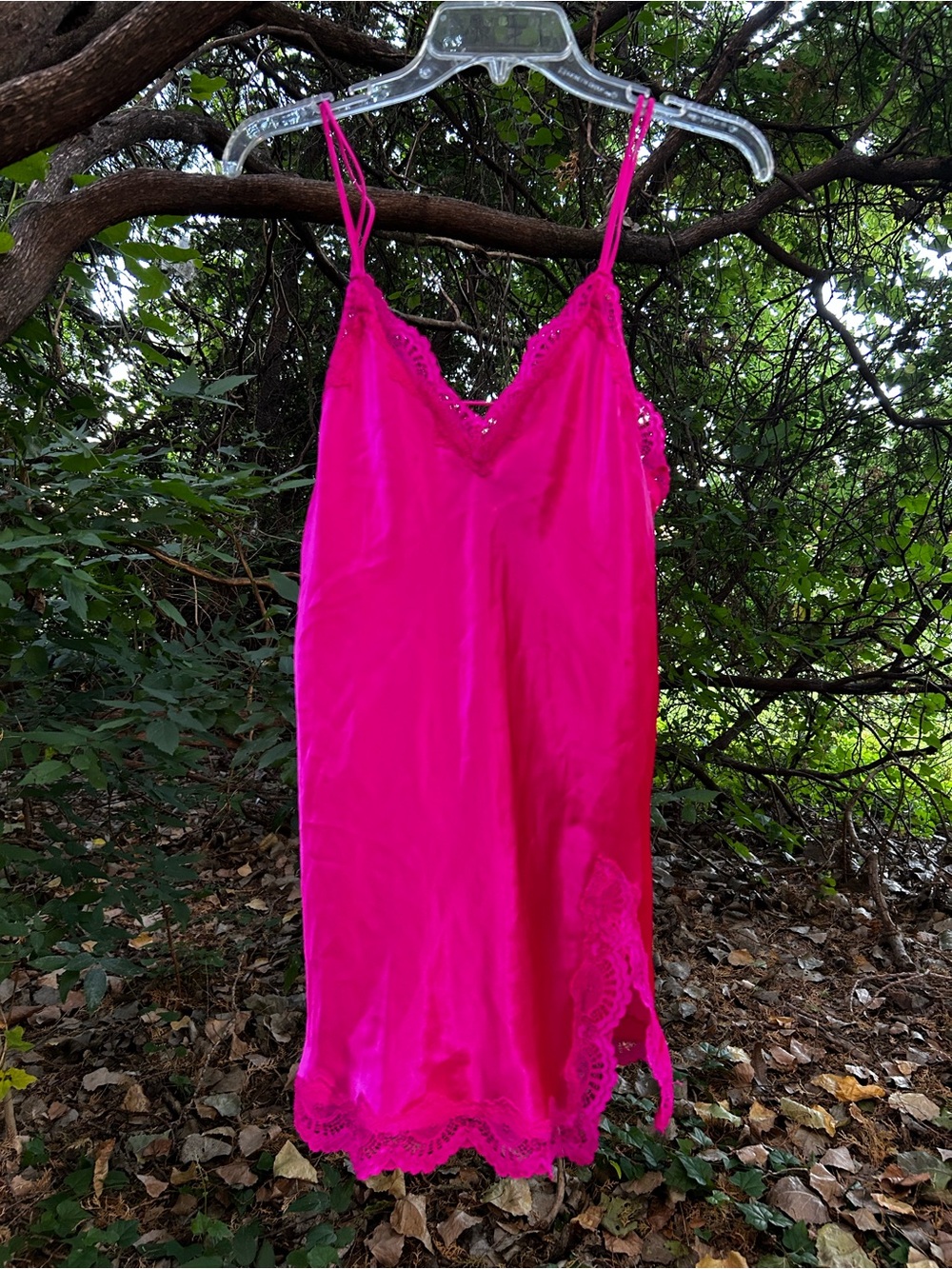 In Bloom Hot Pink Satin Slip Dress